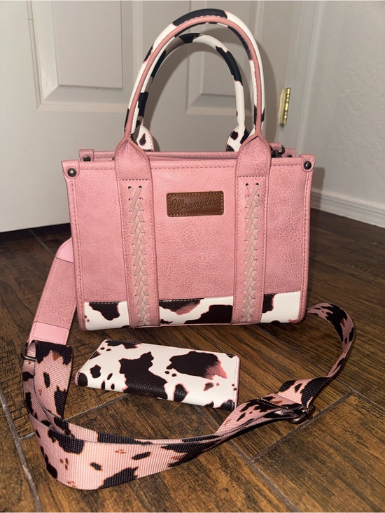 Wrangler Handbags - Wrangler Pink Purse with Cowhide-Print Accents